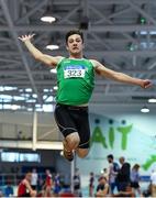 25 January 2020; Adam Dooley of Templemore A.C., Co. Tipperary, competing in the U23 Men's Long Jump during the Irish Life Health National Indoor Junior and U23 Championships at the AIT Indoor Arena in Athlone, Westmeath. Photo by Sam Barnes/Sportsfile