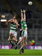 25 January 2020; Oughterard players, Cian Monaghan, right, and Mathew Tourney, contest possession of a high-ball against Magheracloone players, James Ward, behind-left, and Michael Jones, during the AIB GAA Football All-Ireland Intermediate Club Championship Final match between Magheracloone and Oughterard at Croke Park in Dublin. Photo by Ben McShane/Sportsfile