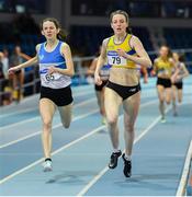 25 January 2020; Rachel McCann of North Down A.C., right,on her way to winning the Junior Women's 400m, ahead of Simone Lalor of St. Laurence O'Toole A.C., Carlow, during the Irish Life Health National Indoor Junior and U23 Championships at the AIT Indoor Arena in Athlone, Westmeath. Photo by Sam Barnes/Sportsfile