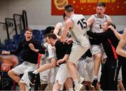 25 January 2020; Tradehouse Central Ballincollig players Ciaran O’Sullivan and Ronan O'Sullivan and their team-mates celebrate at the final buzzer of the Hula Hoops President’s National Cup Final between IT Carlow Basketball and Tradehouse Central Ballincollig at the National Basketball Arena in Tallaght, Dublin. Photo by Brendan Moran/Sportsfile