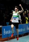 25 January 2020; Mark Smyth of Raheny Shamrock A.C., Dublin, celebrates winning the U23 Men's 200m during the Irish Life Health National Indoor Junior and U23 Championships at the AIT Indoor Arena in Athlone, Westmeath. Photo by Sam Barnes/Sportsfile