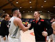 25 January 2020; Colin Murray of Tradehouse Central Ballincollig, left, celebrates with team-mate Ian McLoughlin following the Hula Hoops President’s National Cup Final between IT Carlow Basketball and Tradehouse Central Ballincollig at the National Basketball Arena in Tallaght, Dublin. Photo by Harry Murphy/Sportsfile