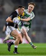 25 January 2020; Michael Metzger of Magheracloone is tackled by Ciaran Hanley of Oughterard during the AIB GAA Football All-Ireland Intermediate Club Championship Final match between Magheracloone and Oughterard at Croke Park in Dublin. Photo by Ben McShane/Sportsfile