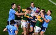 25 January 2020; Players from both sides jostle each other after the final whistle had blown at the Allianz Football League Division 1 Round 1 match between Dublin and Kerry at Croke Park in Dublin. Photo by Ray McManus/Sportsfile