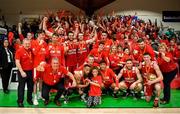 25 January 2020; The Griffith College Templeogue team celebrate with the cup after the Hula Hoops Pat Duffy National Cup Final between DBS Éanna and Griffith College Templeogue at the National Basketball Arena in Tallaght, Dublin. Photo by Brendan Moran/Sportsfile