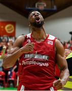 25 January 2020; Darren Townes of Griffith College Templeogue celebrates following the Hula Hoops Pat Duffy National Cup Final between DBS Éanna and Griffith College Templeogue at the National Basketball Arena in Tallaght, Dublin. Photo by Harry Murphy/Sportsfile