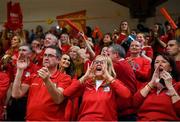 25 January 2020;  Griffith College Templeogue fans celebrate following the Hula Hoops Pat Duffy National Cup Final between DBS Éanna and Griffith College Templeogue at the National Basketball Arena in Tallaght, Dublin. Photo by Harry Murphy/Sportsfile