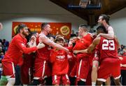 25 January 2020; Griffith College Templeogue players celebrate following the Hula Hoops Pat Duffy National Cup Final between DBS Éanna and Griffith College Templeogue at the National Basketball Arena in Tallaght, Dublin. Photo by Harry Murphy/Sportsfile