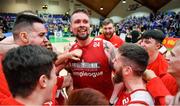 25 January 2020; Jason Killeen of Griffith College Templeogue and his team-mates celebrate after the Hula Hoops Pat Duffy National Cup Final between DBS Éanna and Griffith College Templeogue at the National Basketball Arena in Tallaght, Dublin. Photo by Brendan Moran/Sportsfile