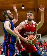 25 January 2020; Jason Killeen of Griffith College Templeogue in action against Mark Reynolds of DBS Eanna during the Hula Hoops Pat Duffy National Cup Final between DBS Éanna and Griffith College Templeogue at the National Basketball Arena in Tallaght, Dublin. Photo by Brendan Moran/Sportsfile