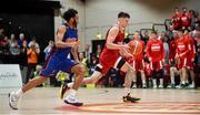 25 January 2020; Lorcan Murphy of Griffith College Templeogue in action against Joshua Wilson of DBS Eanna during the Hula Hoops Pat Duffy National Cup Final between DBS Éanna and Griffith College Templeogue at the National Basketball Arena in Tallaght, Dublin. Photo by Daniel Tutty/Sportsfile