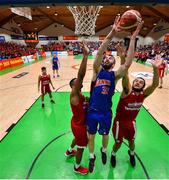 25 January 2020; Mark Reynolds of DBS Eanna in action against Darren Townes and Neil Randolph of Griffith College Templeogue during the Hula Hoops Pat Duffy National Cup Final between DBS Éanna and Griffith College Templeogue at the National Basketball Arena in Tallaght, Dublin. Photo by Brendan Moran/Sportsfile