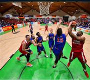 25 January 2020; Darren Townes of Griffith College Templeogue has his shot blocked by Marko Tomic of DBS Eanna during the Hula Hoops Pat Duffy National Cup Final between DBS Éanna and Griffith College Templeogue at the National Basketball Arena in Tallaght, Dublin. Photo by Brendan Moran/Sportsfile