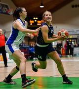 26 January 2020; Alex Mulligan of UU Tigers in action against Kate Hickey of Waterford United Wildcats during the Hula Hoops U20 Women’s National Cup Final between Waterford Wildcats and UU Tigers at the National Basketball Arena in Tallaght, Dublin. Photo by Brendan Moran/Sportsfile