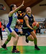 26 January 2020; Alex Mulligan of UU Tigers in action against Kate Hickey of Waterford United Wildcats during the Hula Hoops U20 Women’s National Cup Final between Waterford Wildcats and UU Tigers at the National Basketball Arena in Tallaght, Dublin. Photo by Brendan Moran/Sportsfile