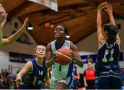 26 January 2020; Bami Olukayode of Waterford United Wildcats in action against Alex Mulligan and Naoishe Burns of UU Tigers during the Hula Hoops U20 Women’s National Cup Final between Waterford Wildcats and UU Tigers at the National Basketball Arena in Tallaght, Dublin. Photo by Brendan Moran/Sportsfile