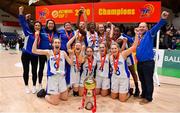 26 January 2020; The Waterford United Wildcats team celebrate with the cup after the Hula Hoops U20 Women’s National Cup Final between Waterford Wildcats and UU Tigers at the National Basketball Arena in Tallaght, Dublin. Photo by Brendan Moran/Sportsfile