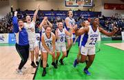 26 January 2020; Waterford United Wildcats players celebrate at the final buzzer of the Hula Hoops U20 Women’s National Cup Final between Waterford Wildcats and UU Tigers at the National Basketball Arena in Tallaght, Dublin. Photo by Brendan Moran/Sportsfile