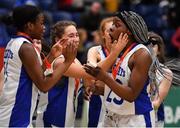 26 January 2020; Debbie Ogayemi of Waterford United Wildcats, right, reacts after being announced as MVP following the Hula Hoops U20 Women’s National Cup Final between Waterford Wildcats and UU Tigers at the National Basketball Arena in Tallaght, Dublin. Photo by Brendan Moran/Sportsfile