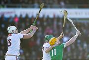 26 January 2020; Niall Mitchell of Westmeath in action against Gearóid McInerney, left, and Adrian Touhy of Galway during the Allianz Hurling League Division 1 Group A Round 1 match between Galway and Westmeath at Pearse Stadium in Galway. Photo by Daire Brennan/Sportsfile