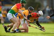 26 January 2020; Kevin McDonald of Carlow in action against David Reidy of Clare during the Allianz Hurling League Division 1 Group B Round 1 match between Clare and Carlow at Cusack Park in Ennis, Clare. Photo by Diarmuid Greene/Sportsfile