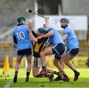 26 January 2020; John Donnelly of Kilkenny in action against Tomás Connolly, left, Chris Crummy and Riain McBride of Dublin  during the Allianz Hurling League Division 1 Group B Round 1 match between Kilkenny and Dublin at UPMC Nowlan Park in Kilkenny. Photo by Ray McManus/Sportsfile