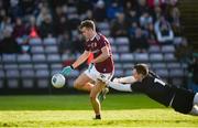 26 January 2020; Robert Finnerty of Galway scores his side's first goal despite the challenge of Rory Beggan of Monaghan during the Allianz Football League Division 1 Round 1 match between Galway and Monaghan at Pearse Stadium in Galway. Photo by Daire Brennan/Sportsfile