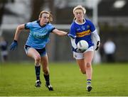 26 January 2020; Emma Morrissey  of Tipperary in action against Lucy Collins of Dublin during the 2020 Lidl Ladies National Football League Division 1 Round 1 match between Dublin and Tipperary at St Endas GAA club in Ballyboden, Dublin. Photo by Harry Murphy/Sportsfile
