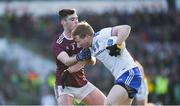 26 January 2020; Kieran Hughes of Monaghan in action against Seán Mulkerrin of Galway during the Allianz Football League Division 1 Round 1 match between Galway and Monaghan at Pearse Stadium in Galway. Photo by Daire Brennan/Sportsfile