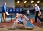 26 January 2020; Conor Wilson of Menapians AC, Wexford, competes in the Men's Triple Jump event during the AAI National Indoor League Round 2 at AIT Indoor Arena in Athlone, Westmeath. Photo by Ben McShane/Sportsfile