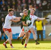 26 January 2020; Eamon Wallace of Meath in action against Rory Brennan and Hugh Pat McGeary of Tyrone during the Allianz Football League Division 1 Round 1 match between Tyrone and Meath at Healy Park in Omagh, Tyrone. Photo by Oliver McVeigh/Sportsfile