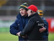 26 January 2020; Meath manager Andy McEntee and Tyrone manager Mickey Harte shake hands following the Allianz Football League Division 1 Round 1 match between Tyrone and Meath at Healy Park in Omagh, Tyrone. Photo by Oliver McVeigh/Sportsfile