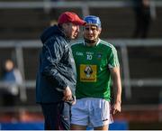 26 January 2020; Westmeath manager Shane O'Brien speaks to Joey Boyle of Westmeath ahead of the Allianz Hurling League Division 1 Group A Round 1 match between Galway and Westmeath at Pearse Stadium in Galway. Photo by Daire Brennan/Sportsfile