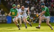 26 January 2020; Conor Whelan of Galway in action against John Gilligan, left, and Tommy Doyle of Westmeath during the Allianz Hurling League Division 1 Group A Round 1 match between Galway and Westmeath at Pearse Stadium in Galway. Photo by Daire Brennan/Sportsfile