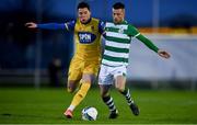26 January 2020; Jack Byrne of Shamrock Rovers in action against Ali Coote of Waterford United during the Pre-Season Friendly match between Waterford and Shamrock Rovers at RSC in Waterford. Photo by David Fitzgerald/Sportsfile