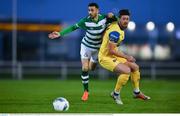 26 January 2020; Danny Lafferty of Shamrock Rovers in action against Sam Bone of Waterford United during the Pre-Season Friendly match between Waterford and Shamrock Rovers at RSC in Waterford. Photo by David Fitzgerald/Sportsfile