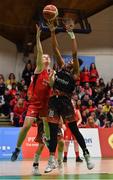 26 January 2020; Greta Tamasanskaite of Singleton Supervalu Brunell in action against Christa Reed of Pyrobel Killester during the Hula Hoops Paudie O’Connor National Cup Final between Singleton SuperValu Brunell and Pyrobel Killester at the National Basketball Arena in Tallaght, Dublin. Photo by Brendan Moran/Sportsfile