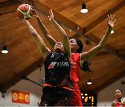 26 January 2020; Adella Randle El of Pyrobel Killester has her shot blocked by Aryn McClure of Singleton Supervalu Brunell during the Hula Hoops Paudie O’Connor National Cup Final between Singleton SuperValu Brunell and Pyrobel Killester at the National Basketball Arena in Tallaght, Dublin. Photo by Brendan Moran/Sportsfile