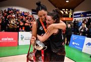 26 January 2020; Pyrobel Killester players Leah Rutherford, left, and Rebecca Nagle celebrate after the Hula Hoops Paudie O’Connor National Cup Final between Singleton SuperValu Brunell and Pyrobel Killester at the National Basketball Arena in Tallaght, Dublin. Photo by Brendan Moran/Sportsfile