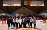 26 January 2020; The Naomh Mhuire Cup winning team from 1995 are honoured during half-time of the Hula Hoops Paudie O’Connor National Cup Final between Singleton SuperValu Brunell and Pyrobel Killester at the National Basketball Arena in Tallaght, Dublin. Photo by Brendan Moran/Sportsfile