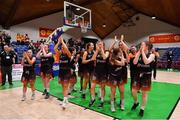 26 January 2020; Pyrobel Killester players celebrate after the Hula Hoops Paudie O’Connor National Cup Final between Singleton SuperValu Brunell and Pyrobel Killester at the National Basketball Arena in Tallaght, Dublin. Photo by Brendan Moran/Sportsfile