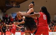 26 January 2020; Leah Rutherford of Pyrobel Killester in action against Aryn McClure of Singleton Supervalu Brunell during the Hula Hoops Paudie O’Connor National Cup Final between Singleton SuperValu Brunell and Pyrobel Killester at the National Basketball Arena in Tallaght, Dublin. Photo by Brendan Moran/Sportsfile