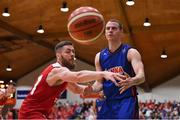 25 January 2020; Stefan Zecevic of DBS Eanna in action against Padraig Burke of Griffith College Templeogue during the Hula Hoops Pat Duffy National Cup Final between DBS Éanna v Griffith College Templeogue at the National Basketball Arena in Tallaght, Dublin. Photo by Brendan Moran/Sportsfile