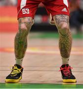 25 January 2020; Tattoos on the legs of Lorcan Murphy of Griffith College Templeogue during the Hula Hoops Pat Duffy National Cup Final between DBS Éanna and Griffith College Templeogue at the National Basketball Arena in Tallaght, Dublin. Photo by Brendan Moran/Sportsfile