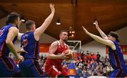 25 January 2020; Jason Killeen of Griffith College Templeogue in action against DBS Éanna players, from left, Marko Tomic, Neil Lynch and Daniel Heaney during the Hula Hoops Pat Duffy National Cup Final between DBS Éanna and Griffith College Templeogue at the National Basketball Arena in Tallaght, Dublin. Photo by Brendan Moran/Sportsfile