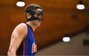 25 January 2020; Maxime Zafron of DBS Eanna wearing a face mask protector during the Hula Hoops Pat Duffy National Cup Final between DBS Éanna and Griffith College Templeogue at the National Basketball Arena in Tallaght, Dublin. Photo by Brendan Moran/Sportsfile
