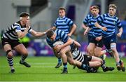 27 January 2020; Fionn Gibbons of St Vincents Castleknock College is tackled by Conall Bird of Cistercian College, Roscrea during the Bank of Ireland Leinster Schools Senior Cup First Round match between Cistercian College, Roscrea and St Vincent’s Castleknock College at Energia Park in Dublin. Photo by David Fitzgerald/Sportsfile