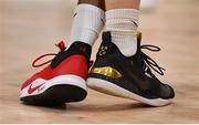 25 January 2020; The basketball shoes of Mark Reynolds of DBS Eanna and Darren Townes of Griffith College Templeogue during the Hula Hoops Pat Duffy National Cup Final between DBS Éanna and Griffith College Templeogue at the National Basketball Arena in Tallaght, Dublin. Photo by Brendan Moran/Sportsfile