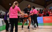 26 January 2020; Adella Randle El of Pyrobel Killester runs out onto the court prior to the Hula Hoops Paudie O’Connor National Cup Final between Singleton SuperValu Brunell and Pyrobel Killester at the National Basketball Arena in Tallaght, Dublin. Photo by Brendan Moran/Sportsfile