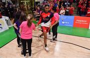 26 January 2020; Treyanna Clay of Singleton Supervalu Brunell runs out onto the court prior to the Hula Hoops Paudie O’Connor National Cup Final between Singleton SuperValu Brunell and Pyrobel Killester at the National Basketball Arena in Tallaght, Dublin. Photo by Brendan Moran/Sportsfile